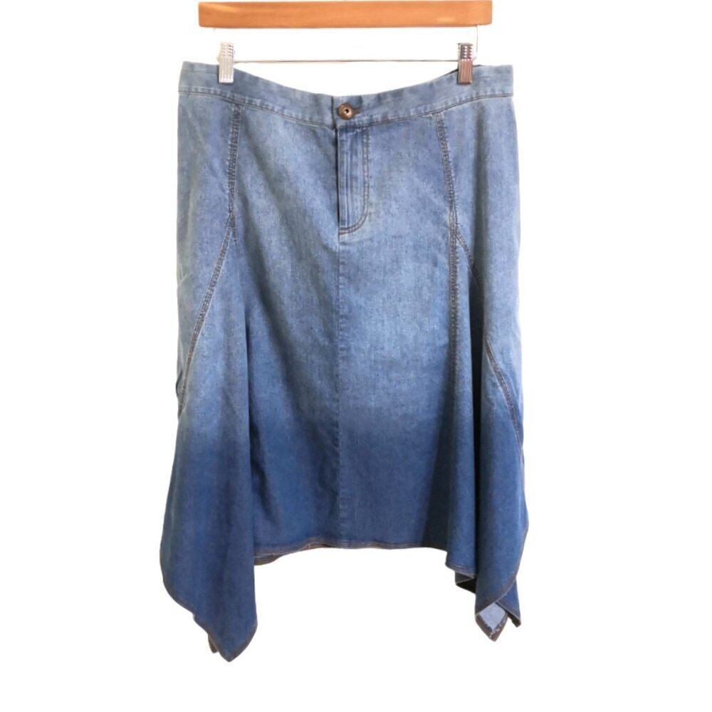 Soft Surroundings Blue Ombre Denim BoHo Skirt Asymmetrical Hem Size L